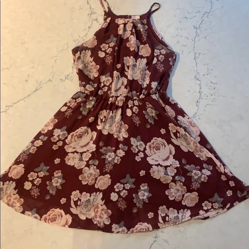 maroon floral dress